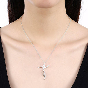 925 Sterling Silver Creative Cross AAA CZ Crystals Pendant Necklace For Women - Fashion Jewellery Ideal Gifts - The Jewellery Supermarket